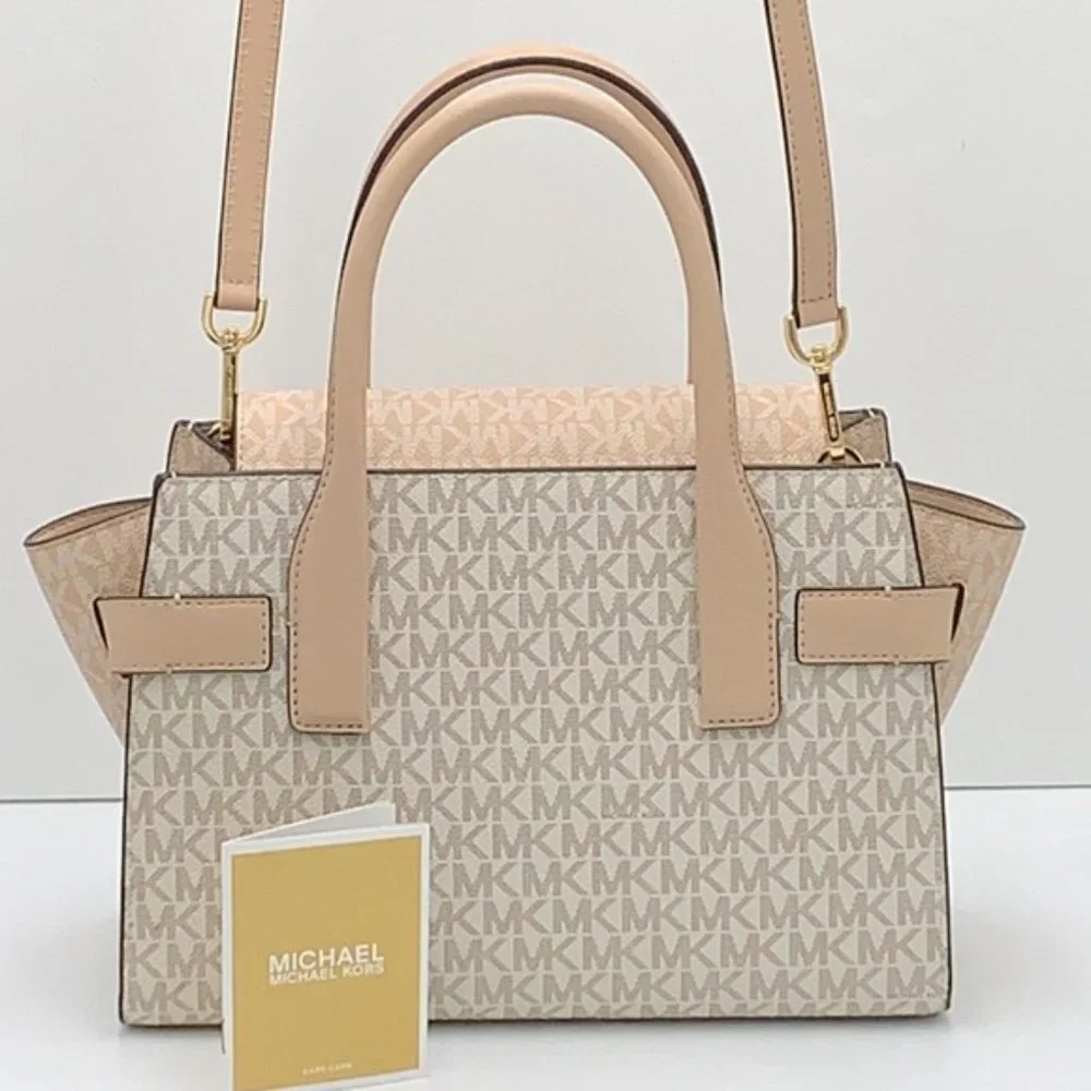 Michael Kors Carmen Medium Logo and Faux Leather Belted Satchel